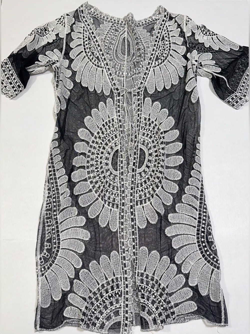 Cupshe Swimsuit Coverup OS Black & White Flowy Festival Boho Breezy Witchy - Picture 6 of 14
